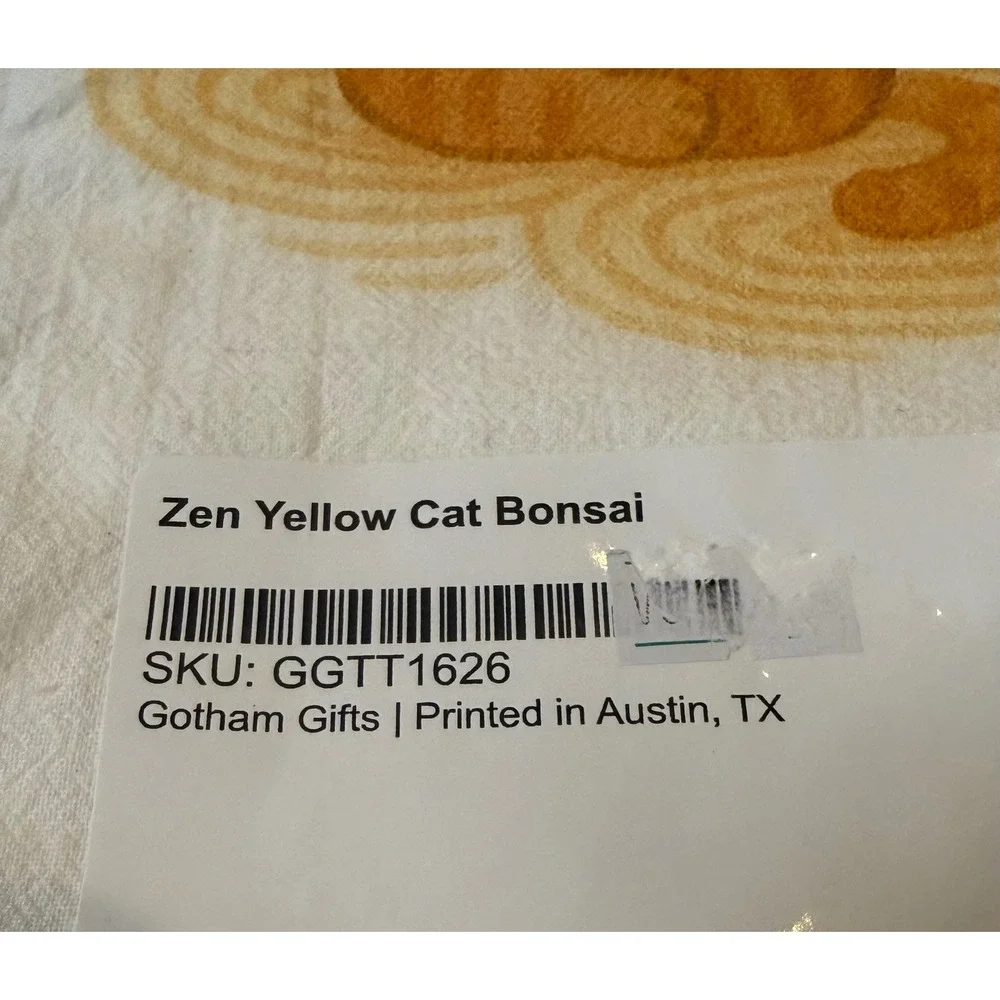 Gotham Gifts Zen Cat Bonsai Tea Towel Set of 2 Yellow & Grey Meditating Cats NEW